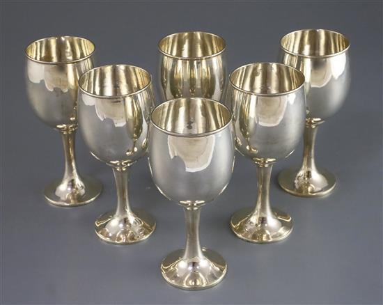 A set of six sterling silver wine goblets, 28.5 oz.